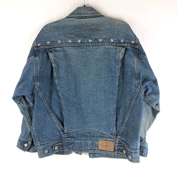 Freego Mens Denim Jacket Western Rhinestones Embellished Vintage Retro Trucker M - Picture 5 of 8